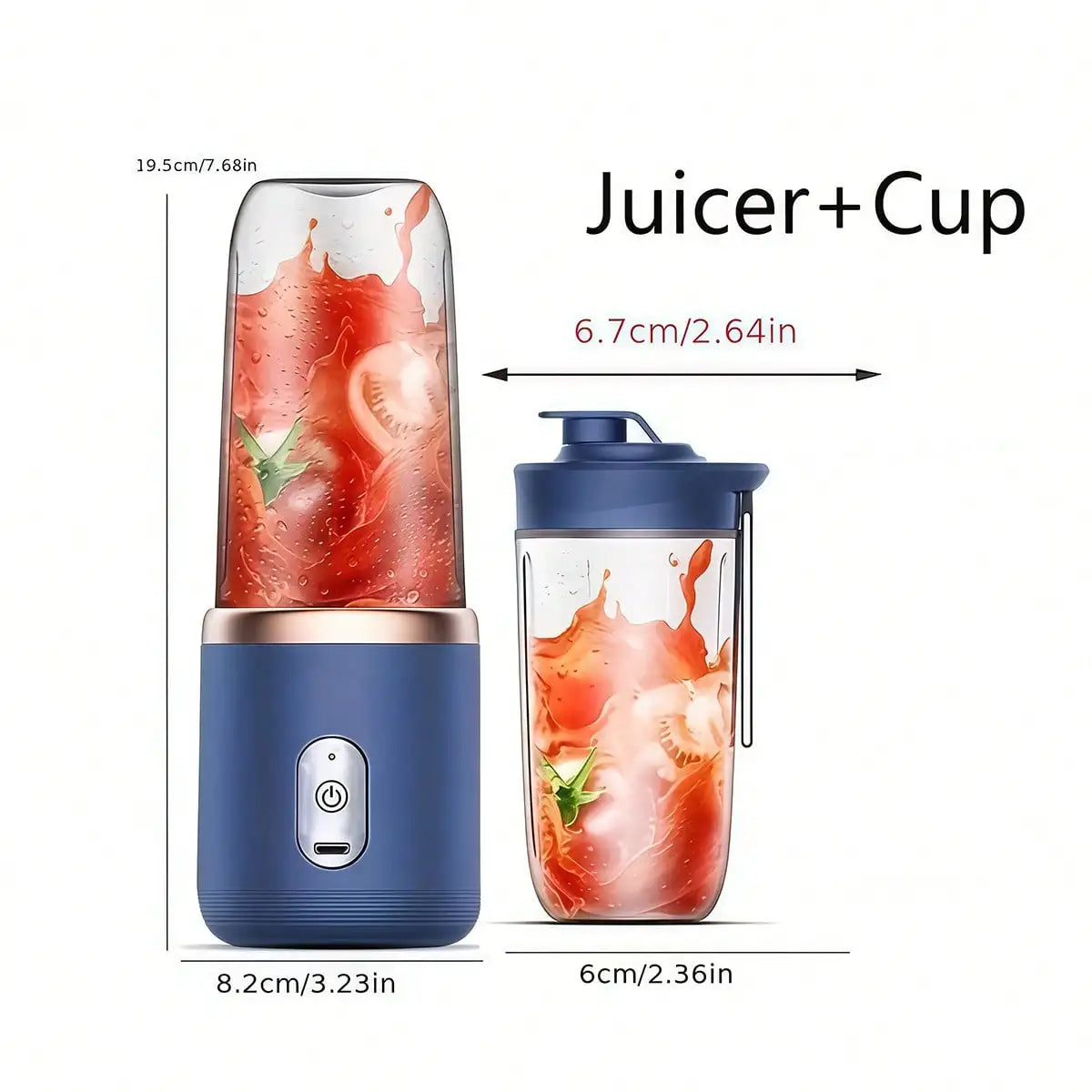 2-Cup Multi-Functional Electric Juicer, Blender, Juicer With 6 Blades - Wireless, Portable, USB Charging - Perfect For Smoothies And Vegetable Juices. Great Kitchen Accessory And Gift For Health Enthusiasts