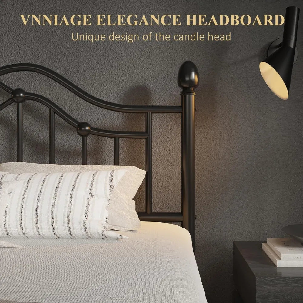 Full Metal Bed Frame with Classical Headboard and Footboard, Platform Bed Frame with Sturdy Metal Slats Support, Adequate Under