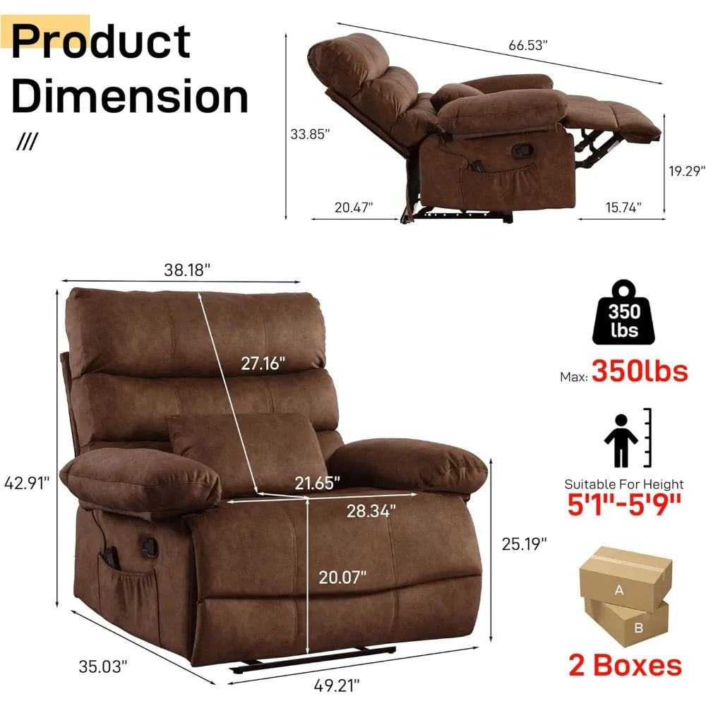 Oversized Recliner Chair for Big and Tall Adults, Extra Wide 28.3" Seat PU Leather Recliner, Heavy Duty Living Room Chair with A