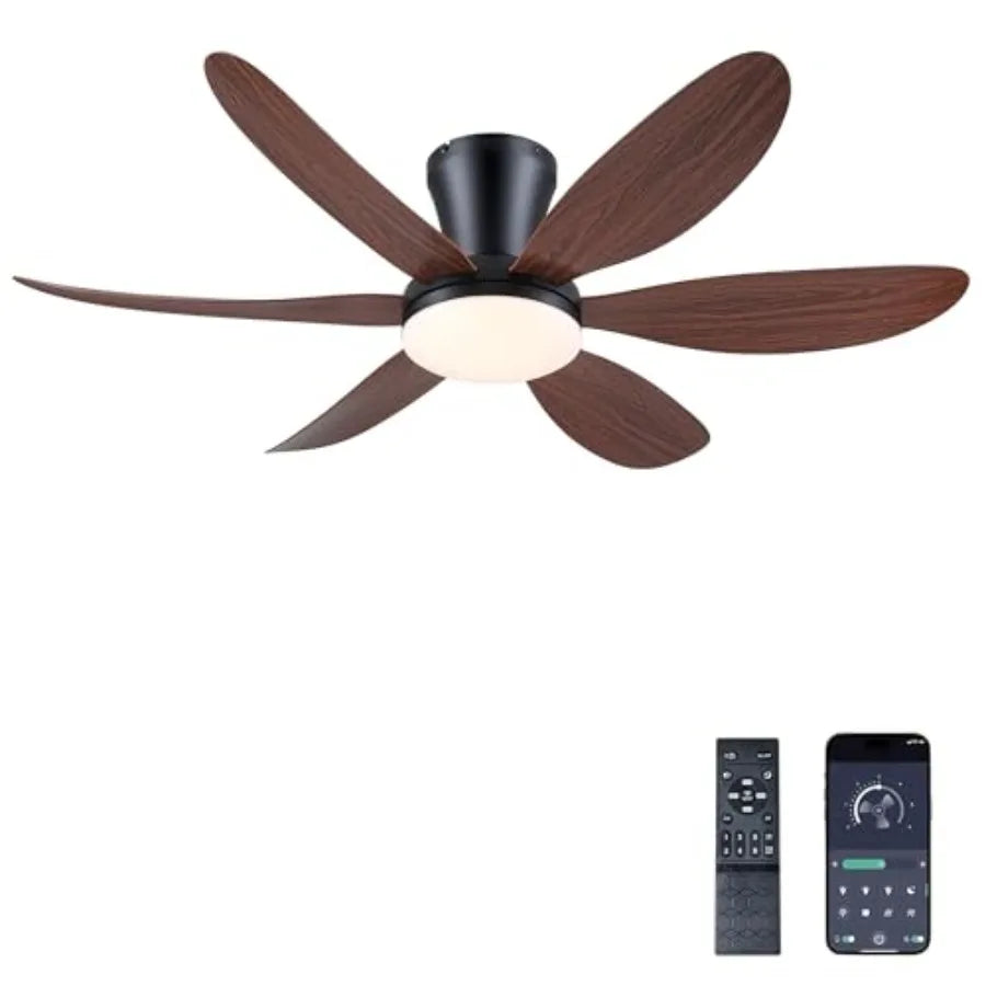 Ceiling Fan with Lights, 46 Inch Low Profile Ceiling Fan with Light and Remote Control, Flush Mount, 6 Speeds Reversible, Dimma
