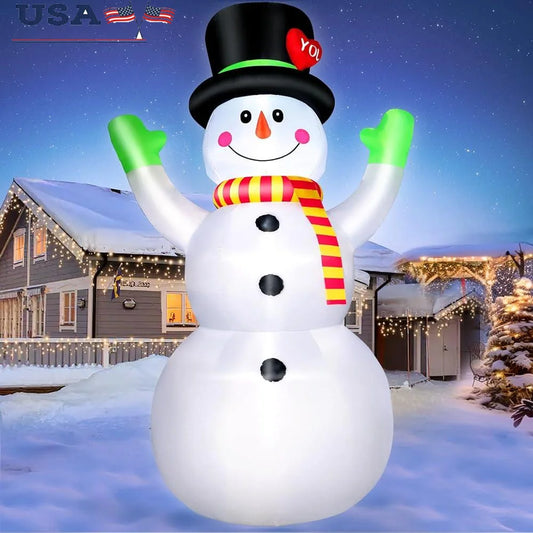10FT Christmas Inflatable Snowman with Magic Hat LED Light Outdoor Decorations Blow Up Snowman Yard Holiday Decor Durable
