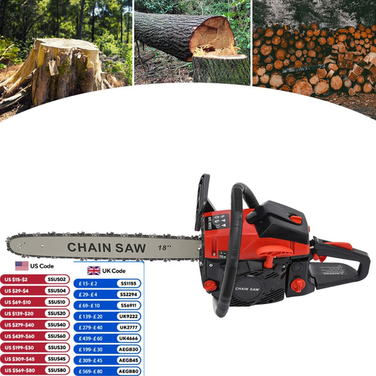 18 Inch Gasoline Chainsaw 58cc Handheld Cordless Gasoline Chainsaw 2-Stroke, Used For Logging Trees And Forests At 2800-11000rpm