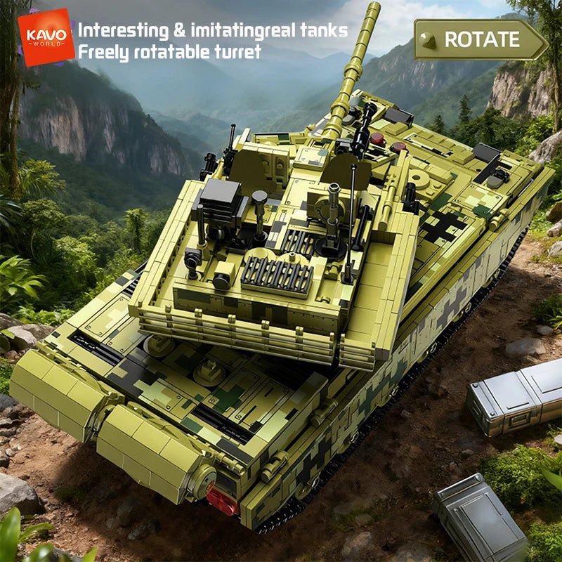 KAVOWORLD 2042pcs Simulated Main Battle Tank Building Block Military Army Car Truck Bricks Toy City Construction Bricks Kidd Gif