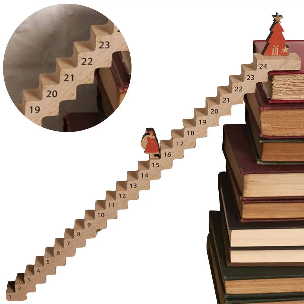 Christmas Advent Calendar 2024 Tabletop Wooden Ornament Santa Claus Climbing Stairs Calendar 24 Days Xmas Countdown Calendar