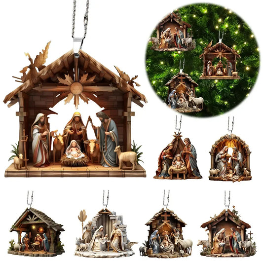 Nativity Scene Hanging Ornaments The Birth Of Jesus Decor Double Sided Car Rearview Mirror Pendants for Car Interior Decor