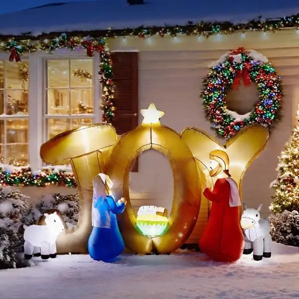 7.5FT Lighted Christmas Inflatable Decoration, Inflatable Nativity Scene with JOY Sign, Funny Blow Up Yard Decorations with Built-in LED Lights for Holiday Party Front Yard Lawn Garden Decor