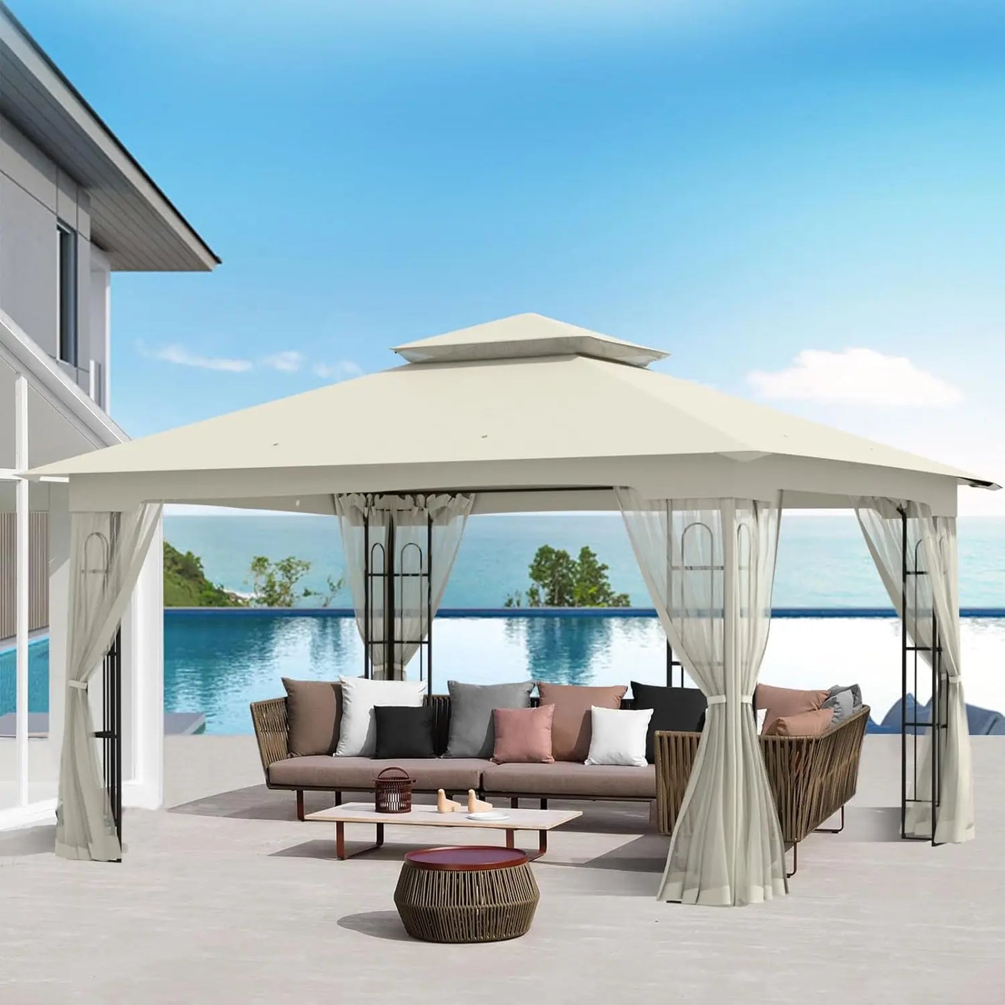 Customized Patio Gazebo Tent, Comfortable Soft Fabric Top With Complete Netting Ideal For Outdoor Rest & Entertainment