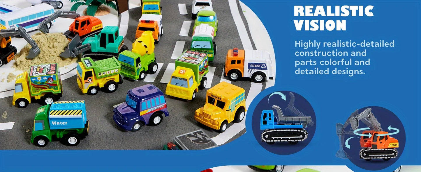 25 Pieces Pull Back Cars and Trucks Toy Vehicles Set for Toddlers Kids Play Set Die-Cast Car Party Favors School Gifts
