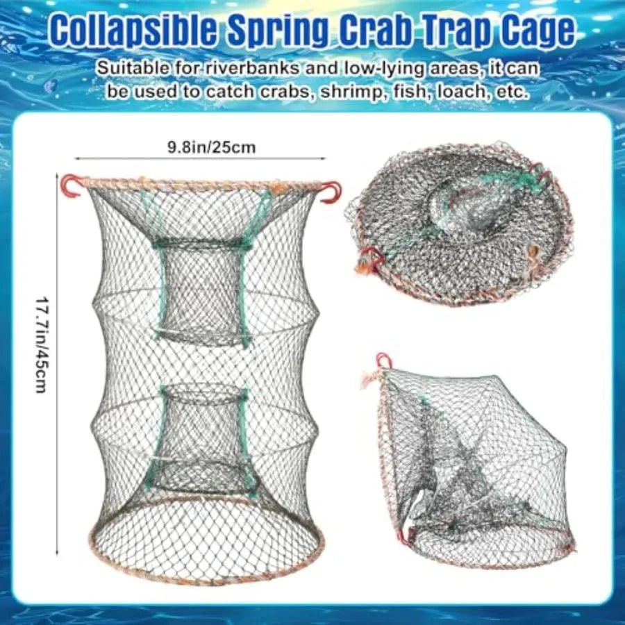 Fishing Crabbing Kit for Summer Pier Beach Use: Nylon Cast Net, Galvanized Steel Traps Lines, Blue Crab Cage, Green Butterfly N