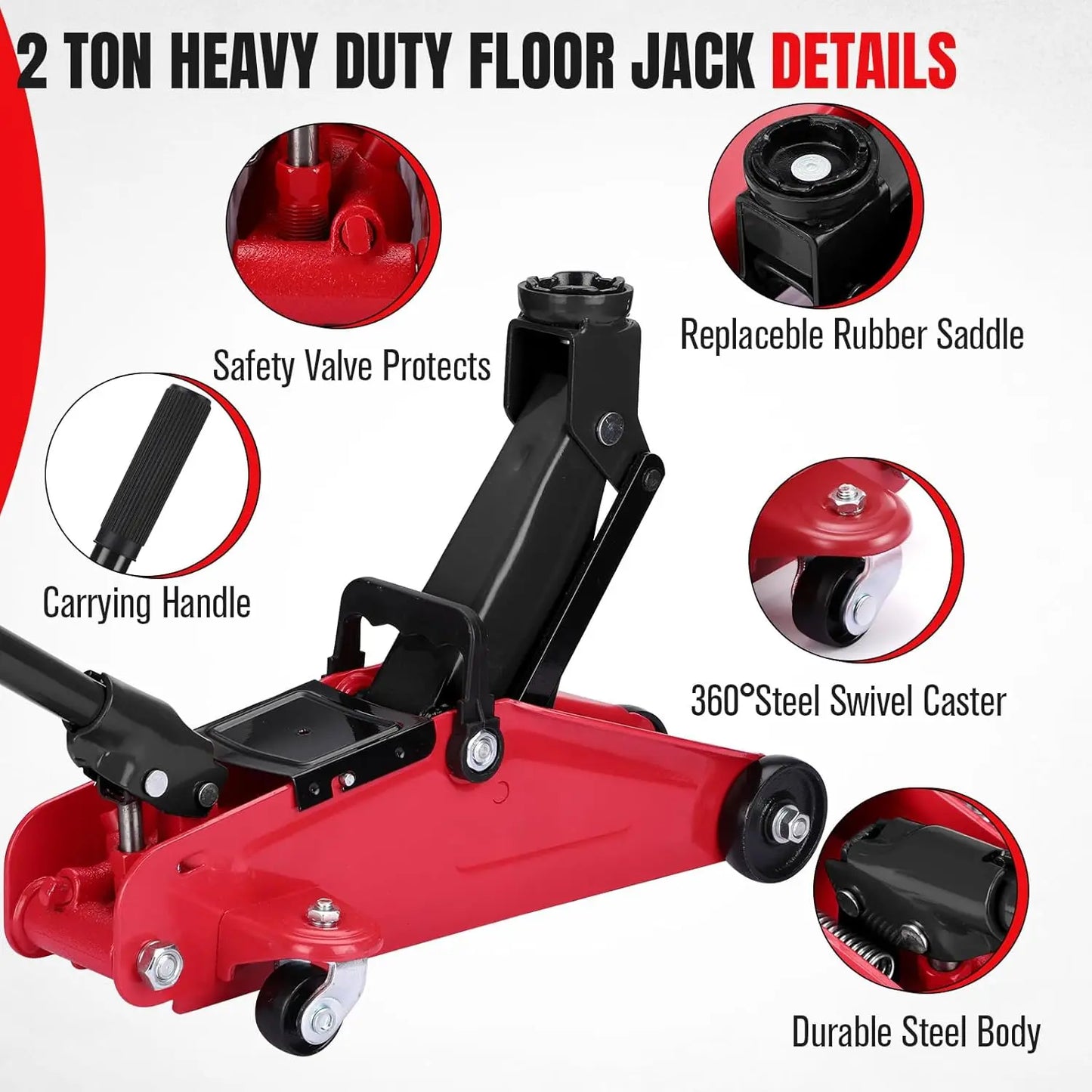 2 Ton Low Profile Floor Jack Heavy Duty With Single Piston Quick Lift Pump Steel Car Jack Adjustable Height 3.35"-13"