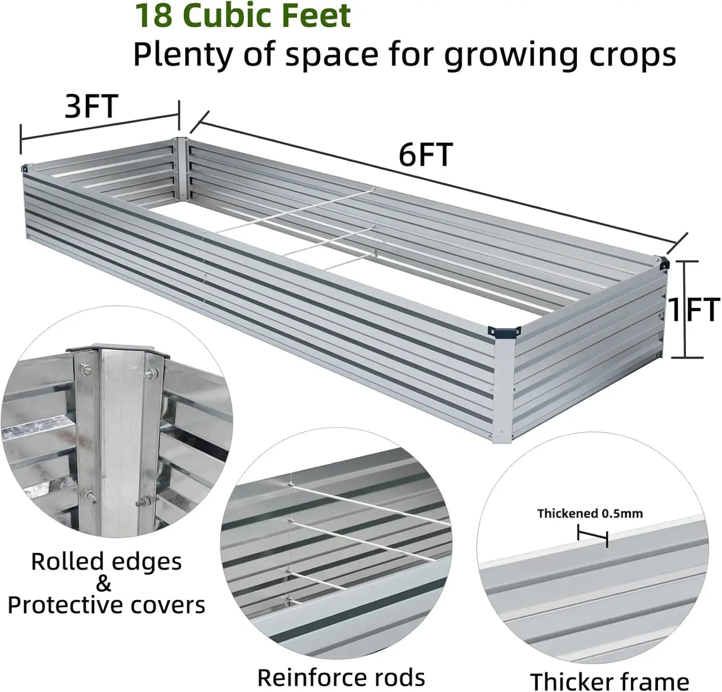 Best Seller 2 Pack 6x3x1FT Galvanized Raised Garden Beds Kit Outdoor Metal Gardening Planter Box for Vegetable Elevated Flower H
