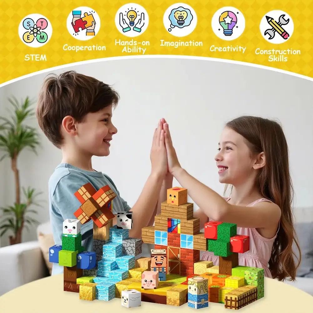 Rural Magnetic Building Set, Random Pattern Farm Life Construction Toys, Universal Compatible Stackable Cubes, Children's DIY Scenic Farm Construction Toys, Educational STEM Puzzle Set, Expandable Magnetic Building Blocks, Cr