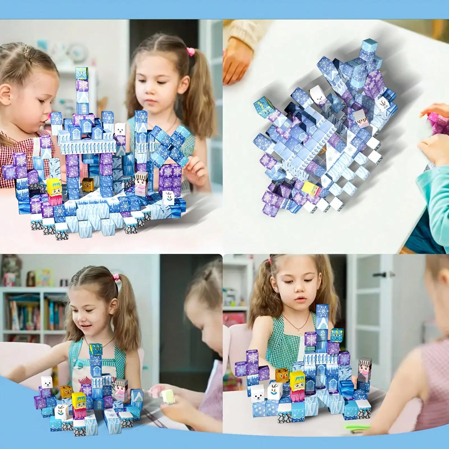 Magnetic Blocks - 100/64/48PCS Magnetic Blocks Build Ice Castle - Magnet Blocks Sets For Blue Princess Castle Build, Upgraded STEM Sensory Birthday Gift For Kids Age 3+ Years Old.