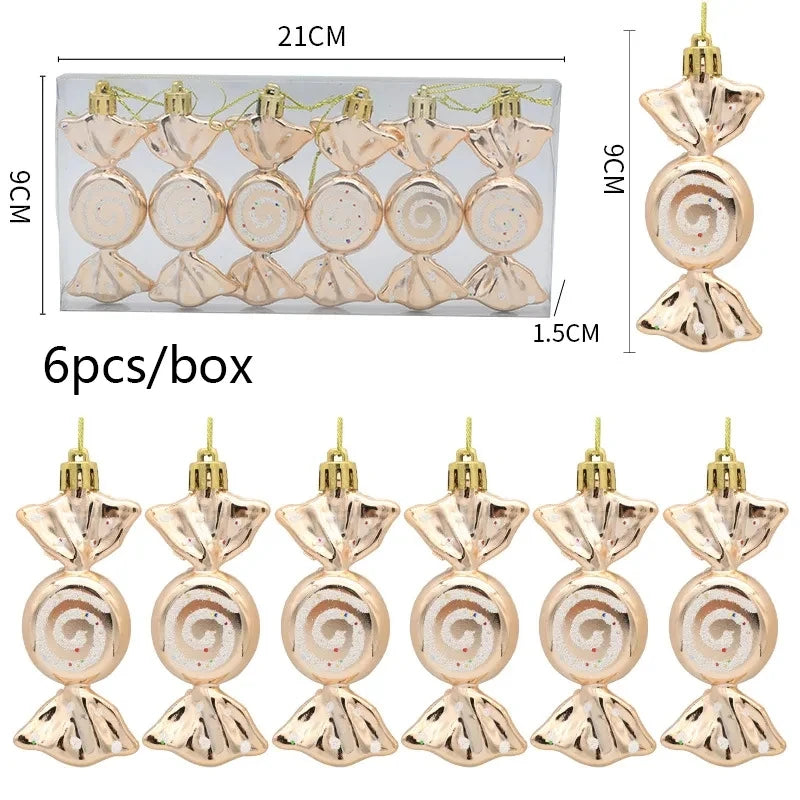 6pcs/box Candy Crutch Icicle Christmas Tree DIY Ornaments New Year Xmas Gifts Christmas Ball Decoration for Home Navidad