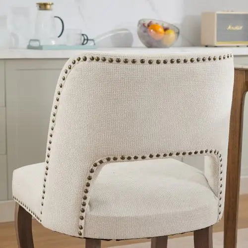 Wooden Dining Chairs Set of 2, Modern Fabric Upholstered Dining Room Chair Kitchen Chairs, Farmhouse Dinner Chair ,Beige
