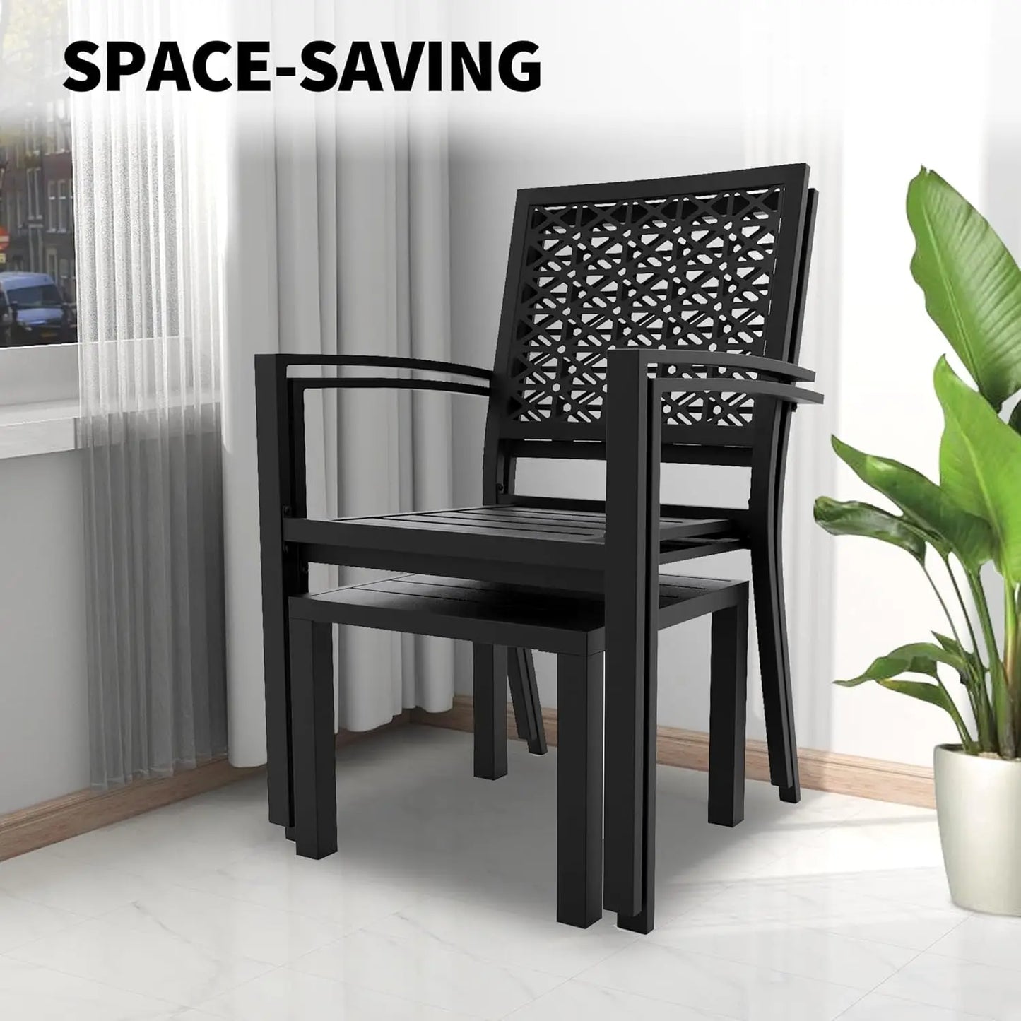 3-Piece Outdoor Bistro Set,Stackable Modern Metal Patio Furniture Set, 2 Chairs&Coffee Table,for Backyard Balcony Garden Lawn