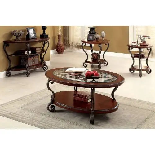 Traditional Brown Cherry Sofa Table With Open Shelf And Ornate Scroll Legs