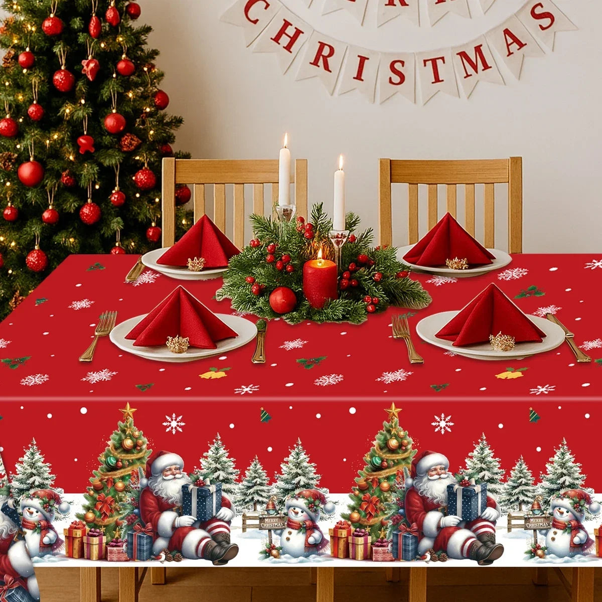 2025/2026 Christmas Snowflake Plastic Tablecloth - Merry Xmas Home Decor for Navidad, Natal & New Year Table Ornament