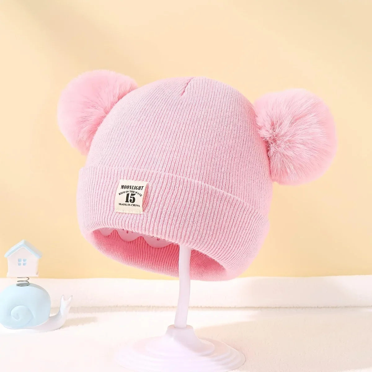 Solid Color Wool Knitted Baby Hat Newborn Baby Hat Cute Winter Hat with Pom-Pom Children's Boys and Girls Warm Knit Hat