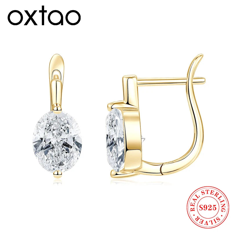 OXTAO 2ct Moissanite Solitaire Stud Earrings Certified 925 Sterling Silver Drop Hoop Earrings Spakling D Color Female Jewelry