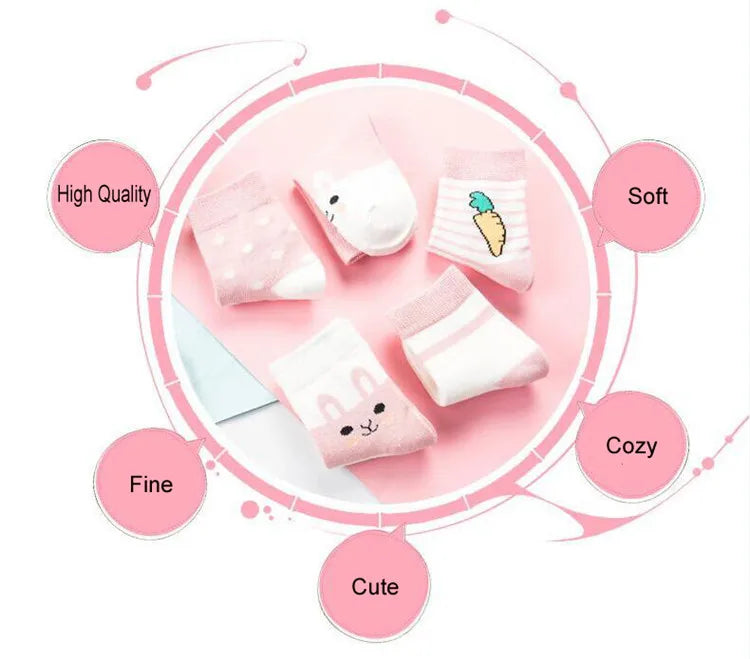 5 Pair/Lot Kids Cute Soft Cartoon Cotton Socks Boy Girl Baby Warm Stripe Dots Fashion Sport Socks Autumn Winter Children Gift