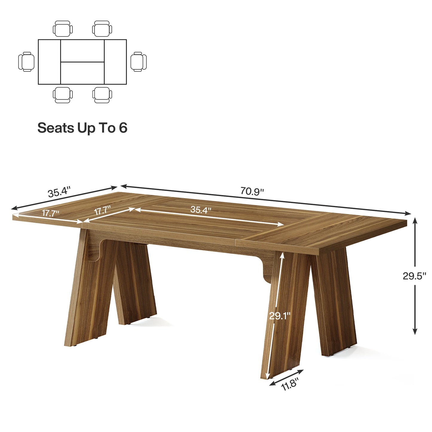 Tribesigns 71" Large Dining Table for 6 People, Farmhouse Dinner Table, Rectangular Dining Table with Solid Wood Legs