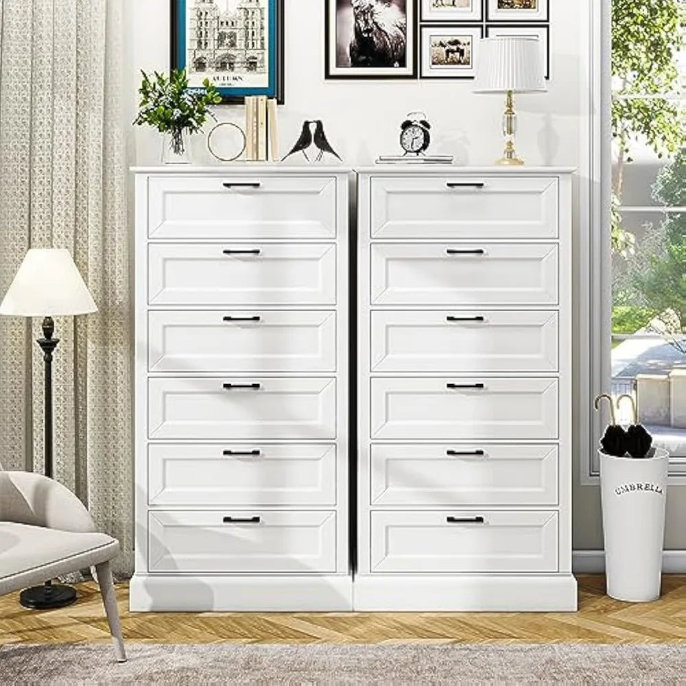 Tall White 6 Drawer Dresser, Wood Vertical Chest of Drawers for Bedroom, 55" H Modern Lingerie Dressers for Closet, Living Room,