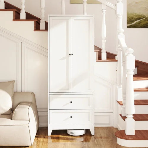 72 Inch White Steel Pantry Cabinet With 2 Drawers And Adjustable Shelves