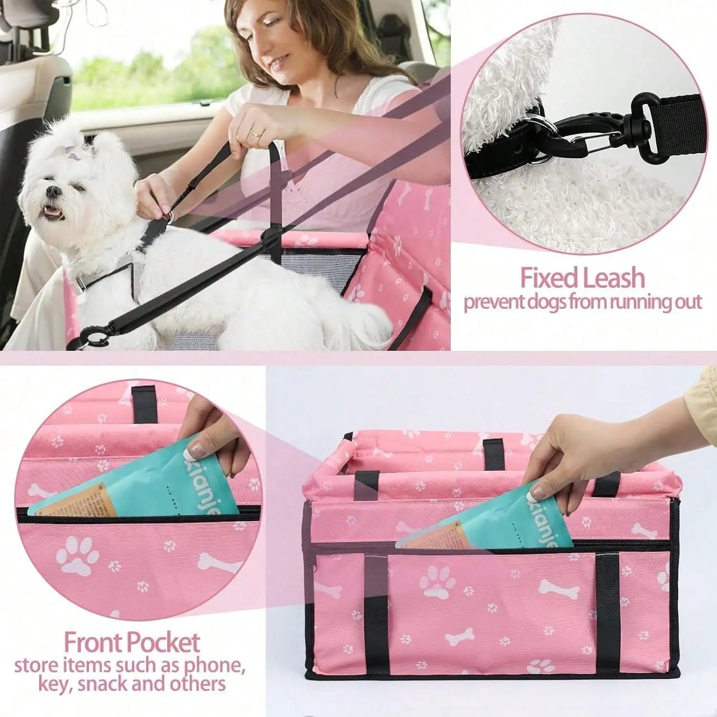 pet Car Seat Foldable Dog Car Booster Seat Waterproof Breathable Oxford Travel Bag for Small to Medium Dogs, Puppies