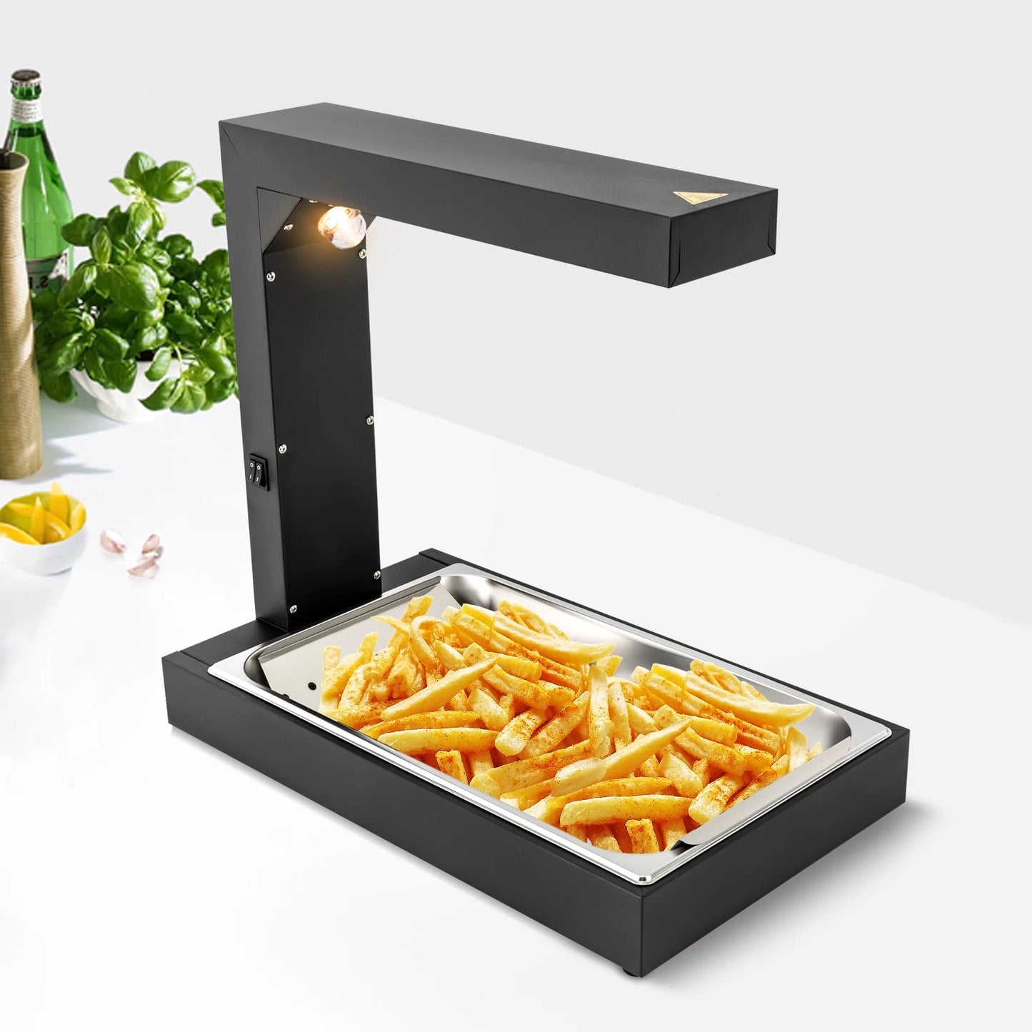 Commercial Heat Lamp/Food Warmer,Free-Standing Warming Dump Station Countertop Food Warmer for Chips Churros Fried Food (Black)