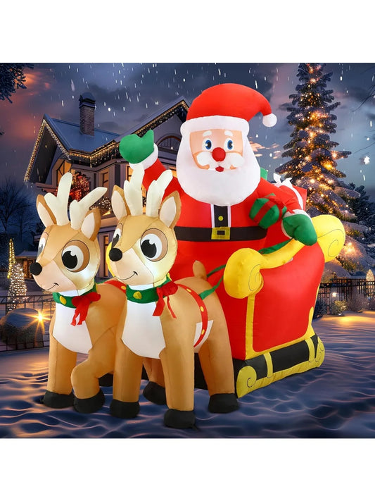 6 Foot Christmas Inflatable Santa Sleigh With Two Reindeer LED Lawn Decoration