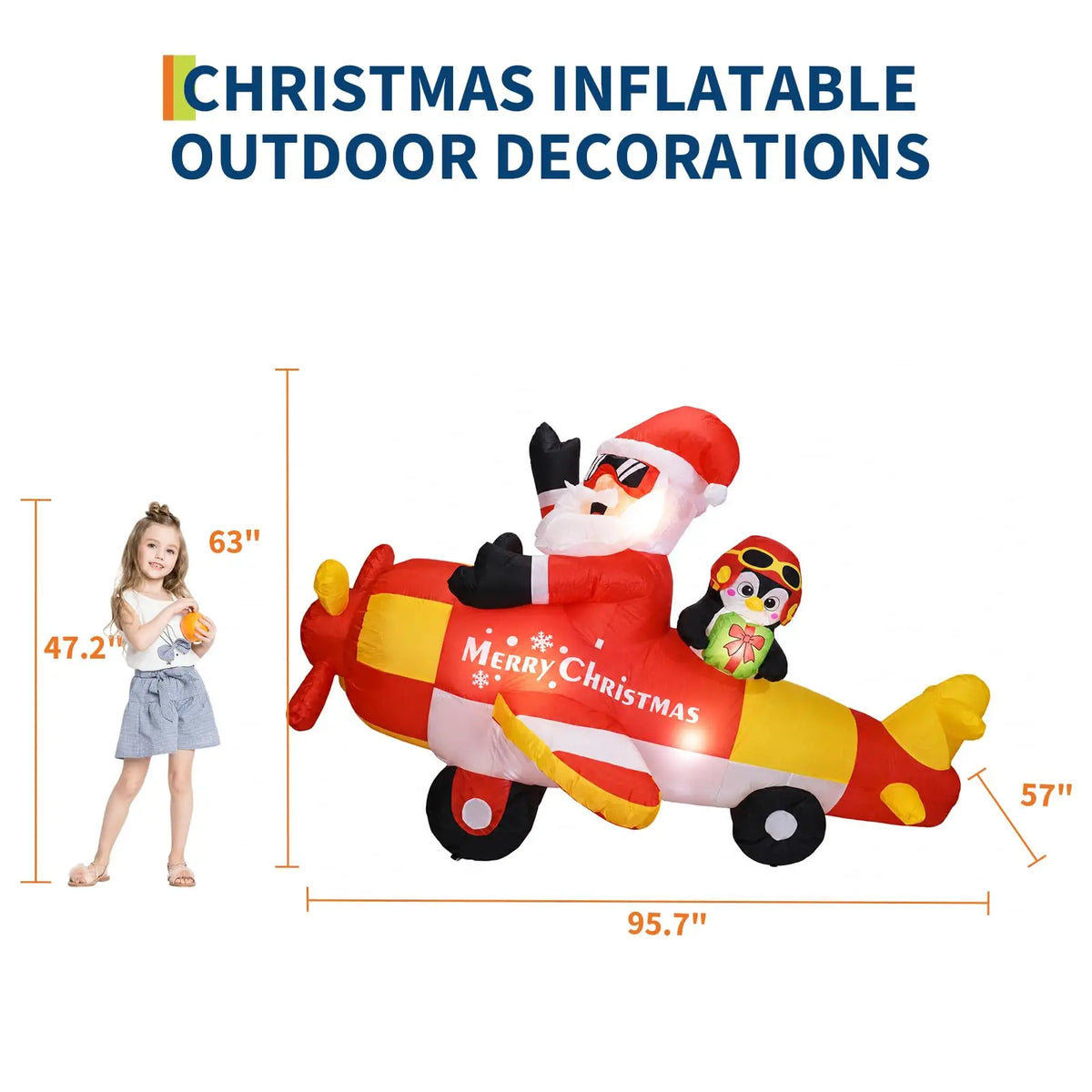 8FT Christmas Inflatable Santa Airplane With Penguin Gift Box LED Outdoor Decor
