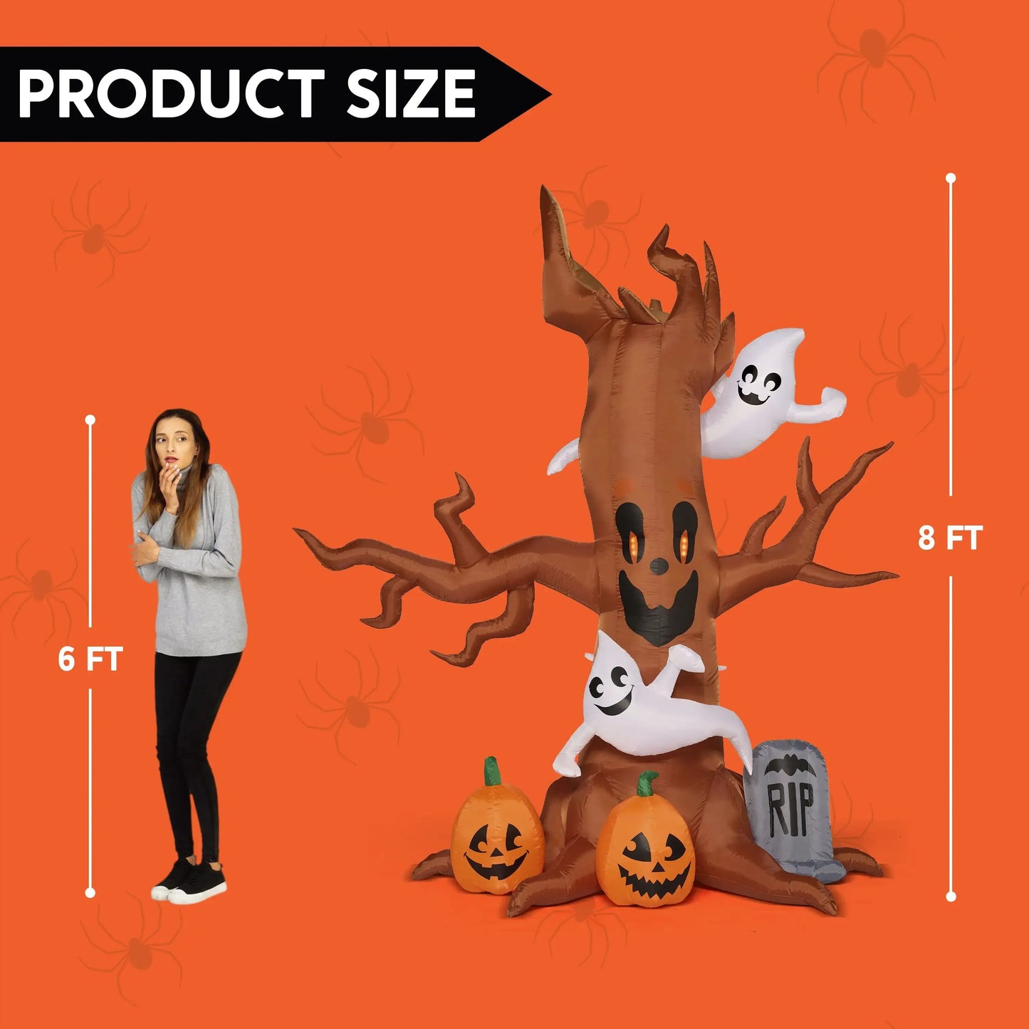 8 FT Tall Scary Tree  Halloween Inflatable Halloween Tree with Ghost and Build-in LEDs Blow up Yard Halloween Inflatables