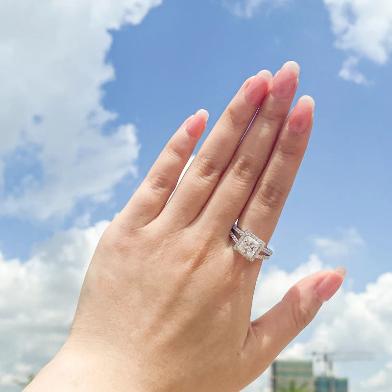 OXTAO Luxury Women Ring Real 925 Sterling Silver Zircon Engagement Ring Wedding Band Jewelry For Bridal Valentine's Day Gift