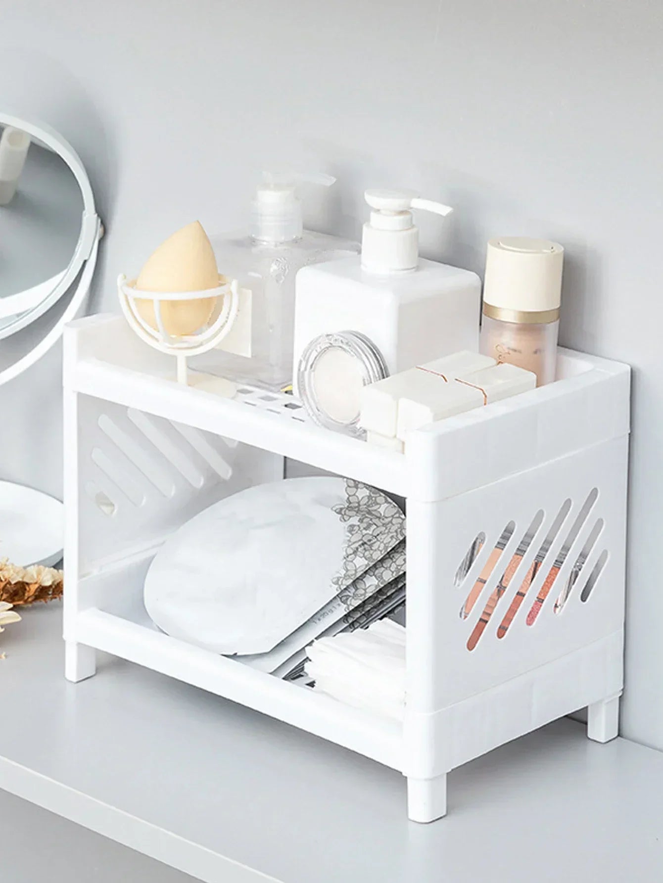 Modern Double-Deck Desk Storage Rack – Open Frame Office Organizer for Stationery, Notebooks & Daily Sundries