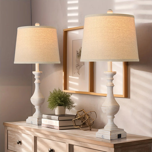 2 Set Coastal Candlestick Table Lamps For Living Room With 2 LED Bulbs, Touch Control 3 Way Dimmable Bedside Lamp