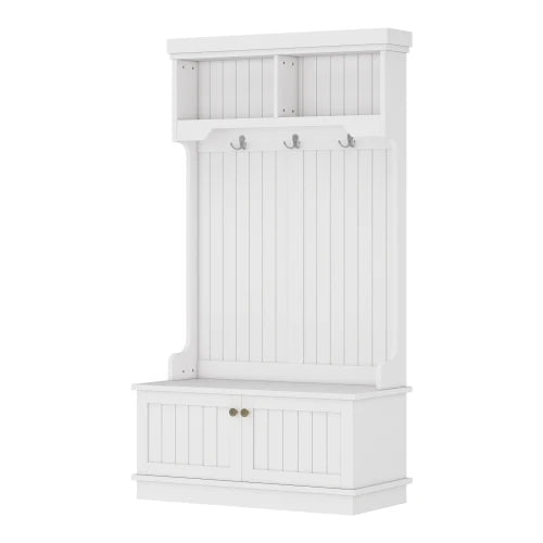 Hall Tree with Storage Shoe Bench for Entryway and Hallway, 4-in-1 Design Coat Racks with Hooks for Living Room, White