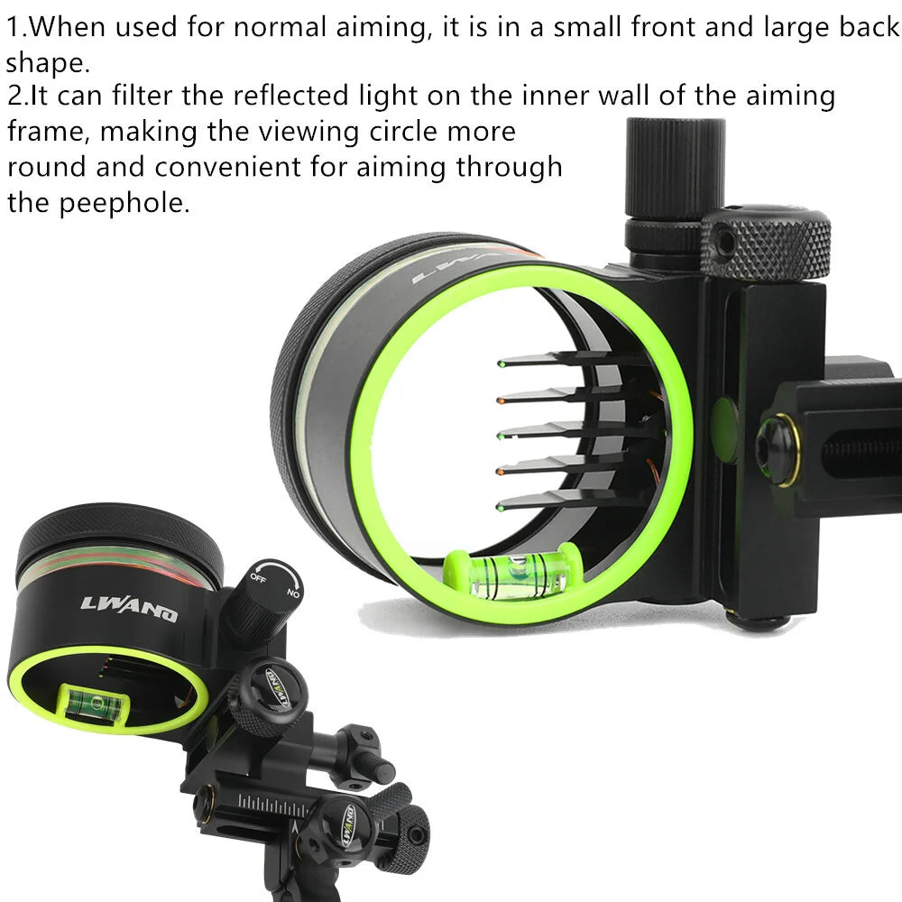 Compound Bow Sight 5Pin 0.019" Fiber Optic Adjustable Alloy Right Hand for Hunting Target Shooting Outdoor Accessories