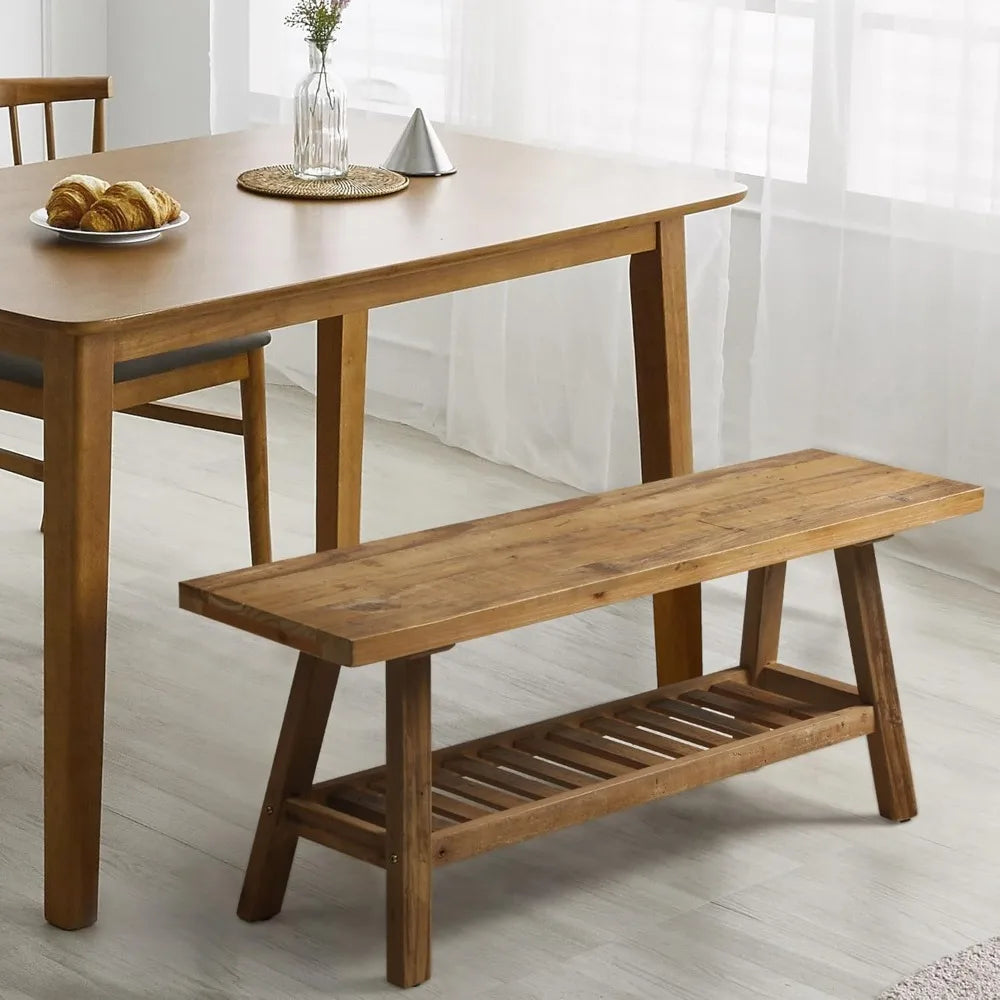 Rustic Farmhouse-Style Solid Wood Bench with Storage, 43.3 Narrow Entryway Furniture for Hallway, Kitchen, and Bedroom