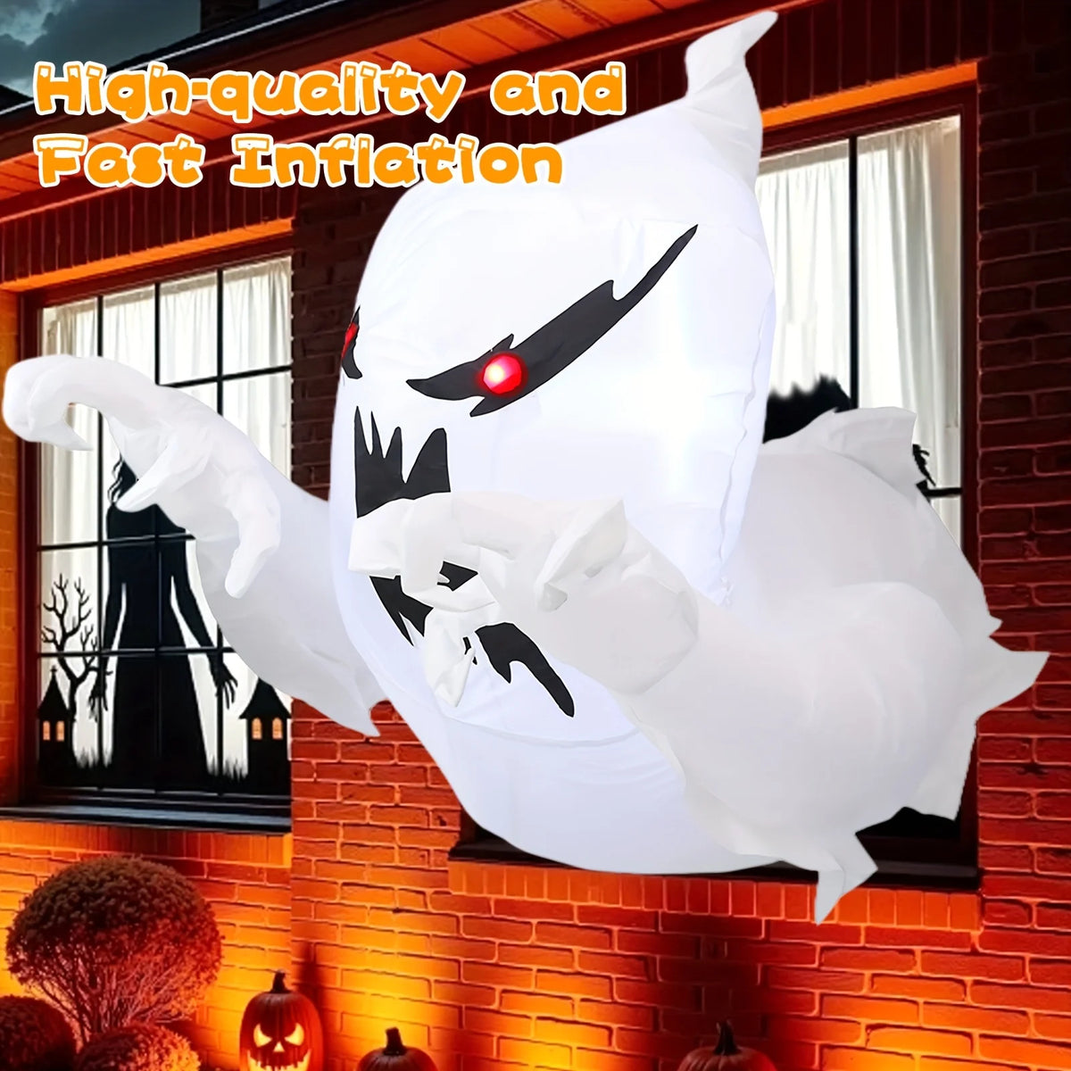 3.3FT Halloween Inflatable Ghost Decorations Outdoor, Built-in LED Glowing Blow Up Yard Ghost, Spooky Breakout Window Airblown Prop for Garden Lawn Party Haunted House USA Warehouse