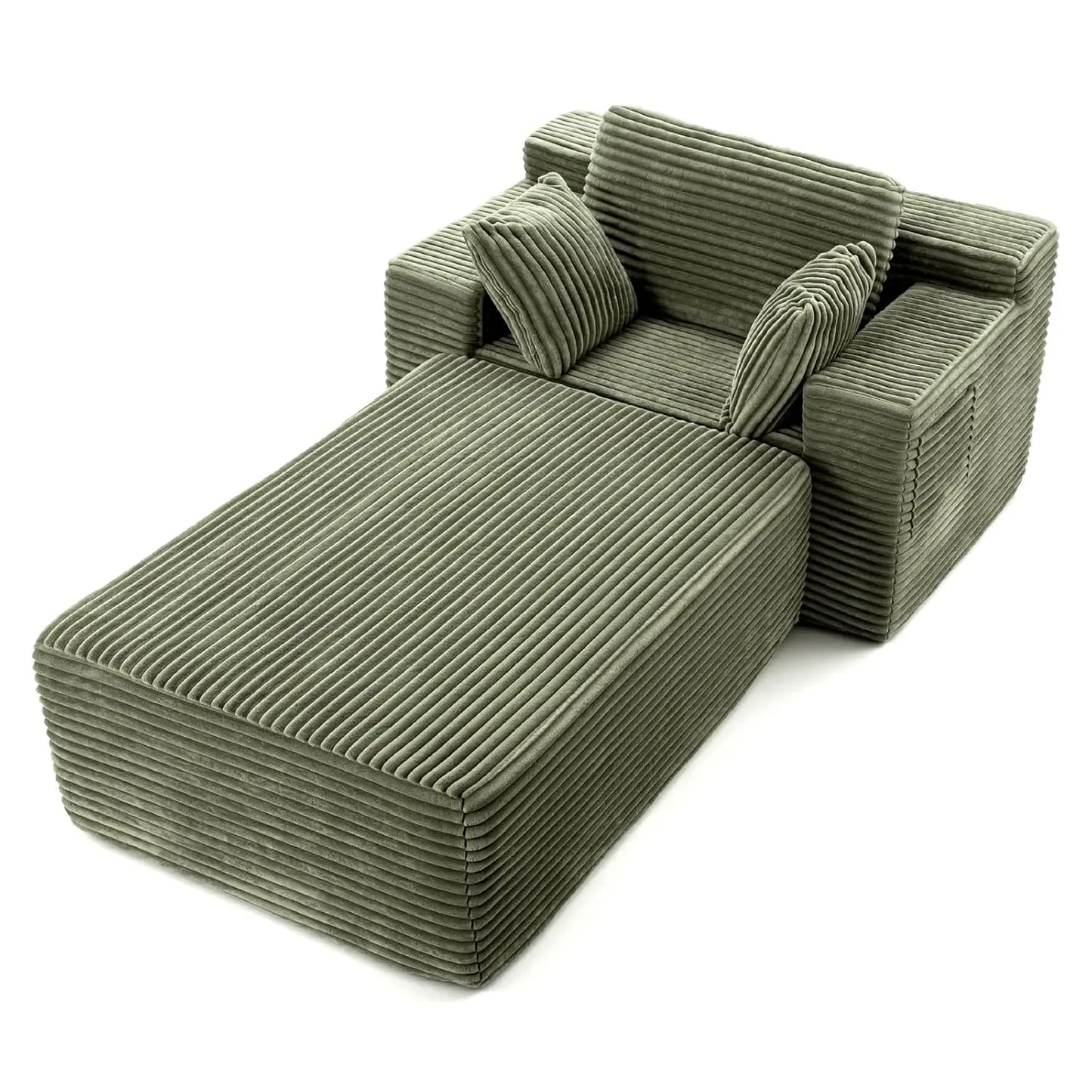 Boneless Chaise Lounge, 75" Oversized Chase Lounger Chair with Ottoman&Side Pockets, Corduroy Deep Seat Couch for, Customized