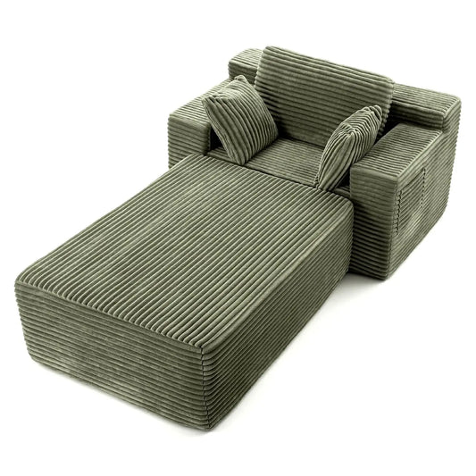 Boneless Chaise Lounge, 75" Oversized Chase Lounger Chair with Ottoman&Side Pockets, Corduroy Deep Seat Couch for, Customized