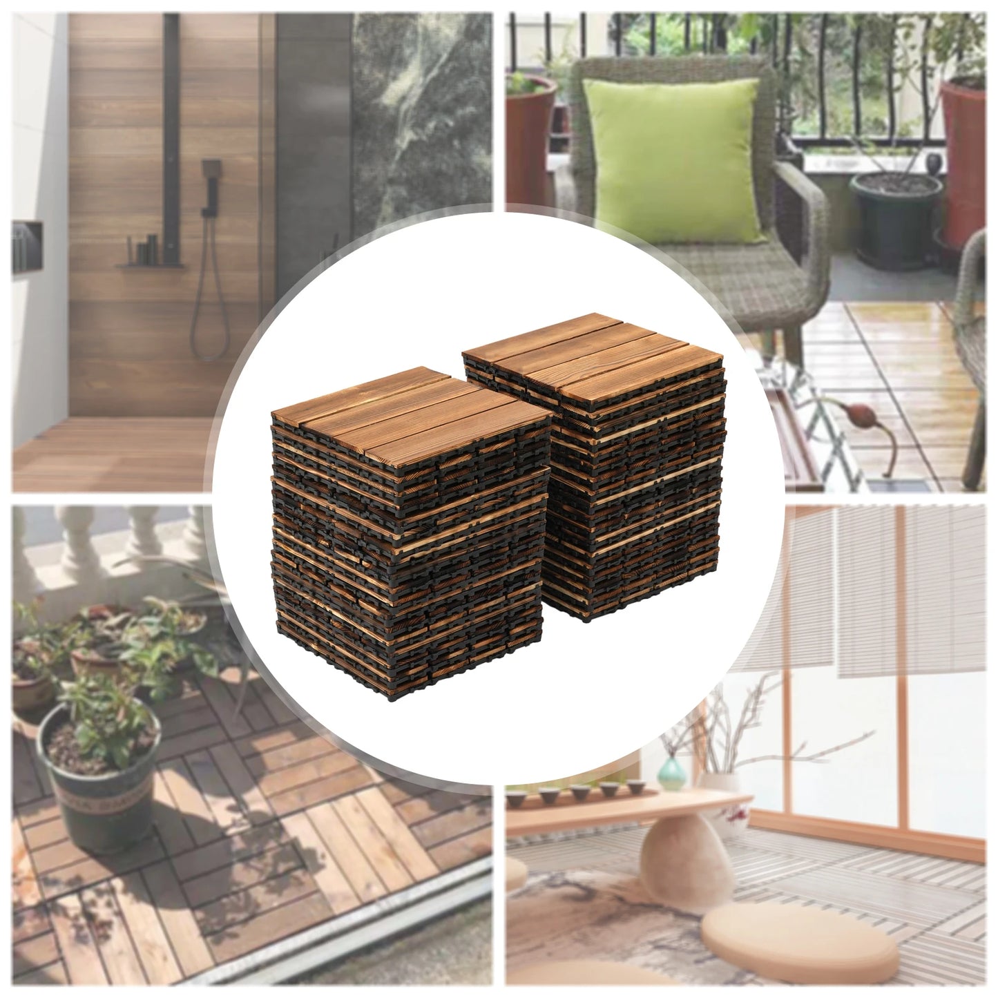 36 Pieces of 30 * 30cm Spliced Wooden Flooring, Terrace Wooden Flooring Tiles, 12 Inches X 12 Inches, Outdoor Waterproof