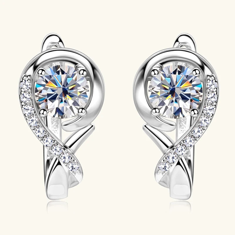 OXTAO U Moissanite Hoop Earring with Certificate 5mm D Color Female Jewelry 925 Sterling Silver Wedding Party Huggie Earring