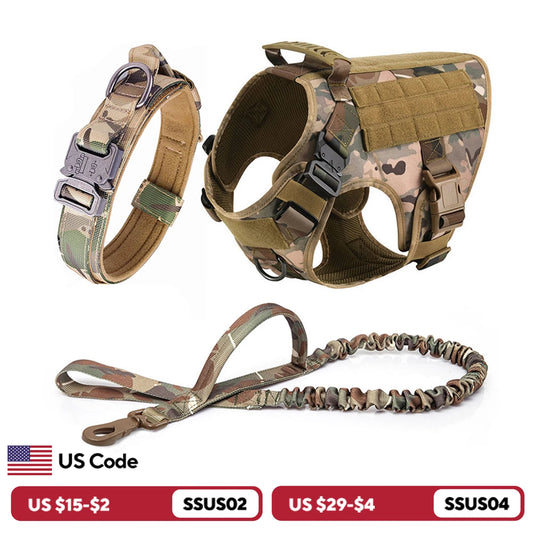 Large Dog Harness Collar Leash Set Military Dog Harnesses Pet Tactical Vest Training German Shepherd For Medium Large Dogs