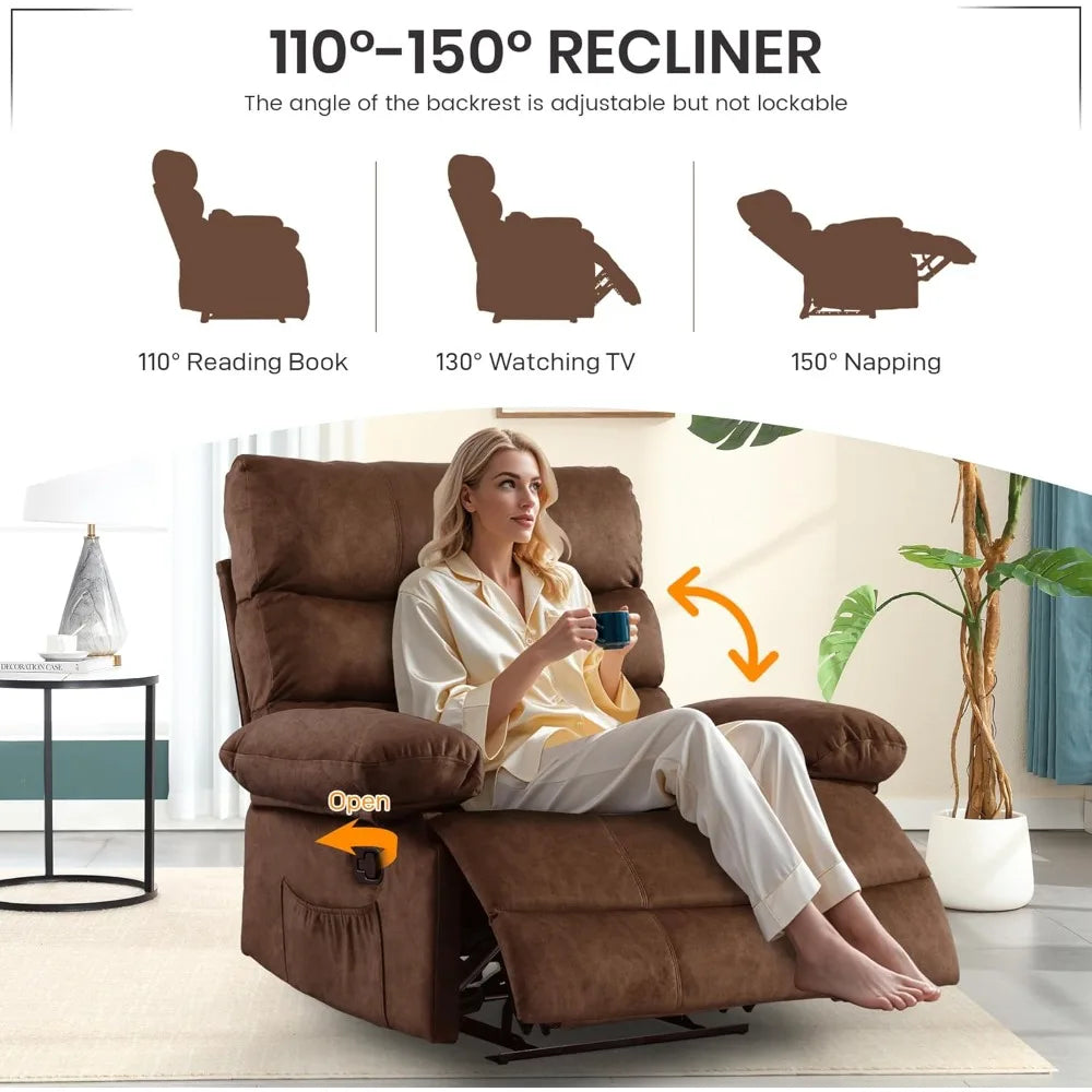 Oversized Recliner Chair for Big and Tall Adults, Extra Wide 28.3" Seat PU Leather Recliner, Heavy Duty Living Room Chair with A
