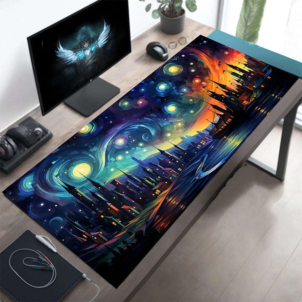 Gothic Wonders Desk Mat, 800X300 Cat City Mouse Pad, Big Gaming mouse pad xl, Cute Track Pad, Aesthetic Desk Pad, XL Deskmat