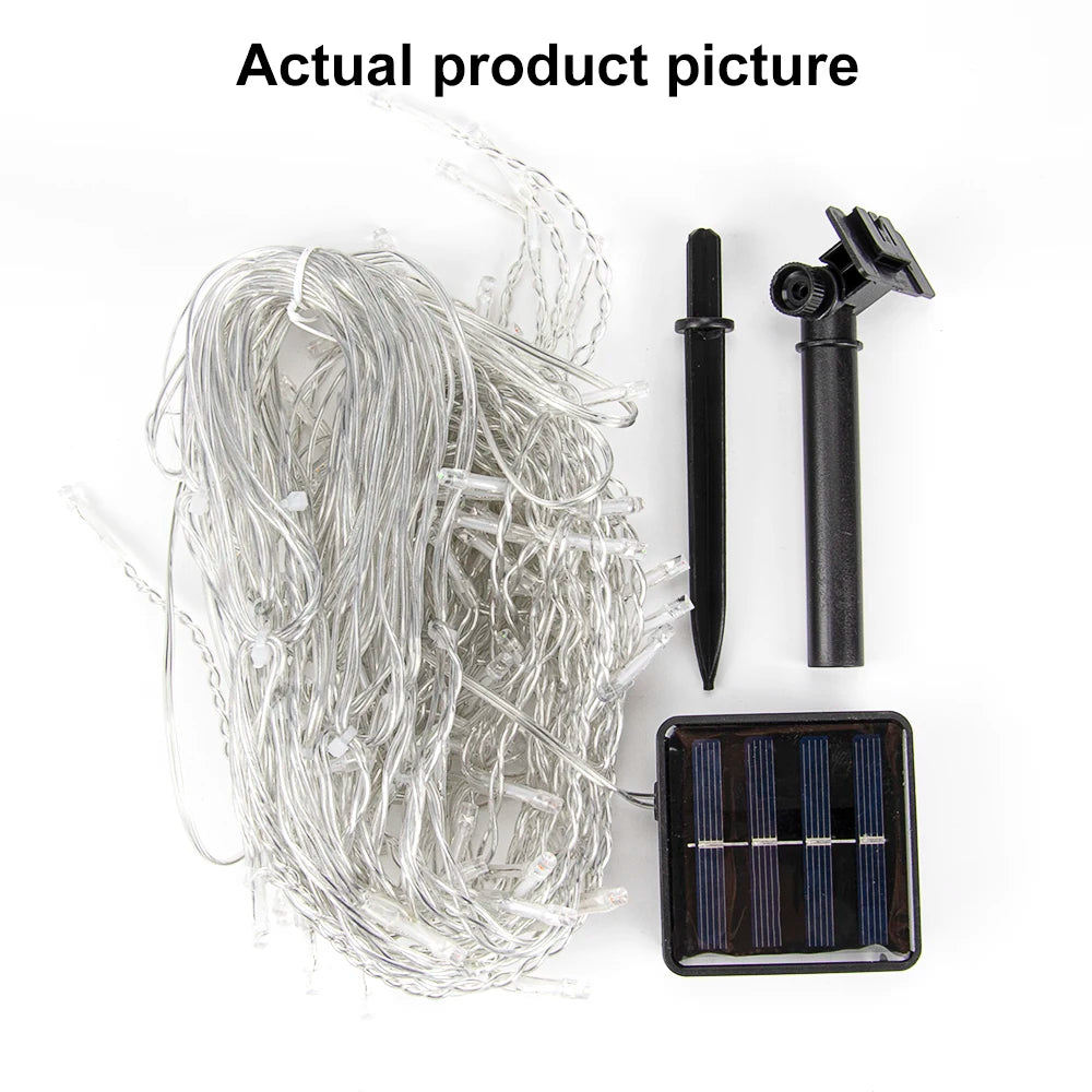 Solar Icicle Curtain Lights Outdoor Waterproof Eaves Light String  8 LIghting Modes 2025 Garden New Year Ramadan Decoration