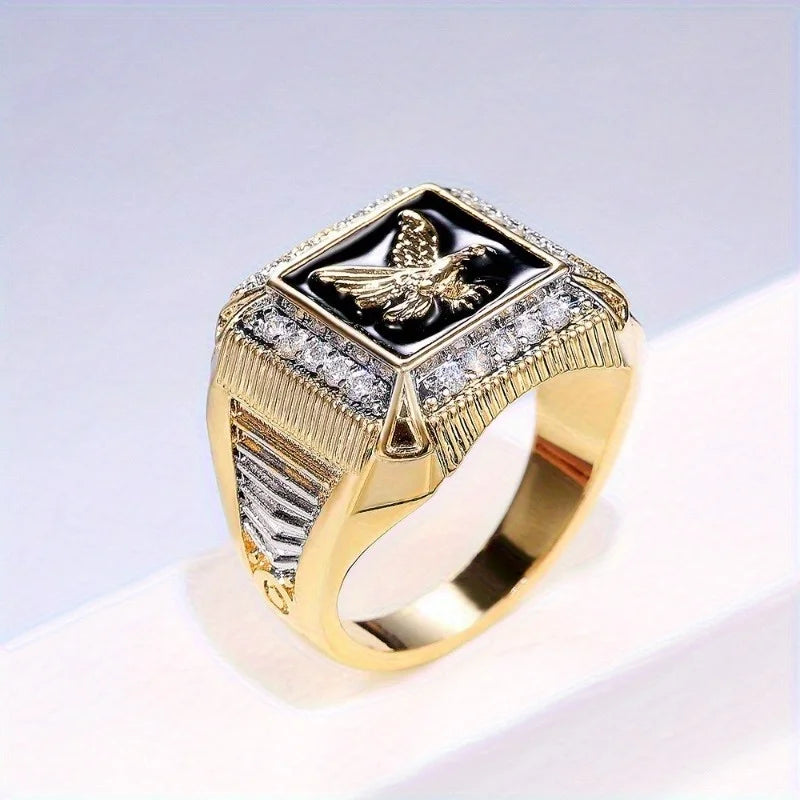 Fashionable Men's Ring Eagle Ring Inlaid with Artificial Cubic Zirconia Hip-hop Style, Give Male Friends A Birthday Gift