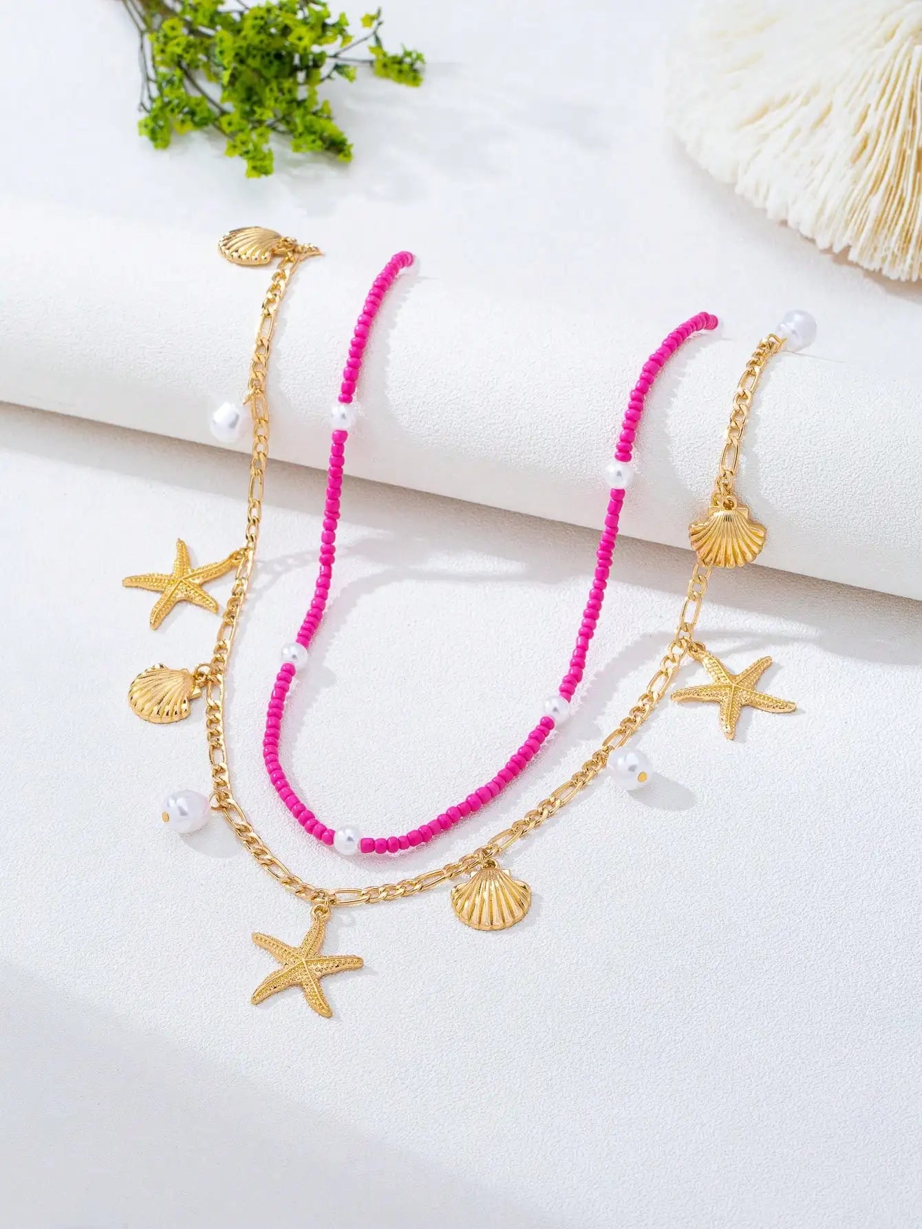 2pcs Bohemian Style Ocean Series Shell & Starfish Beaded Waist Chain For Women